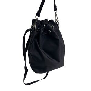 Main Character Black Nylon Drawstring Mini Bucket Bag